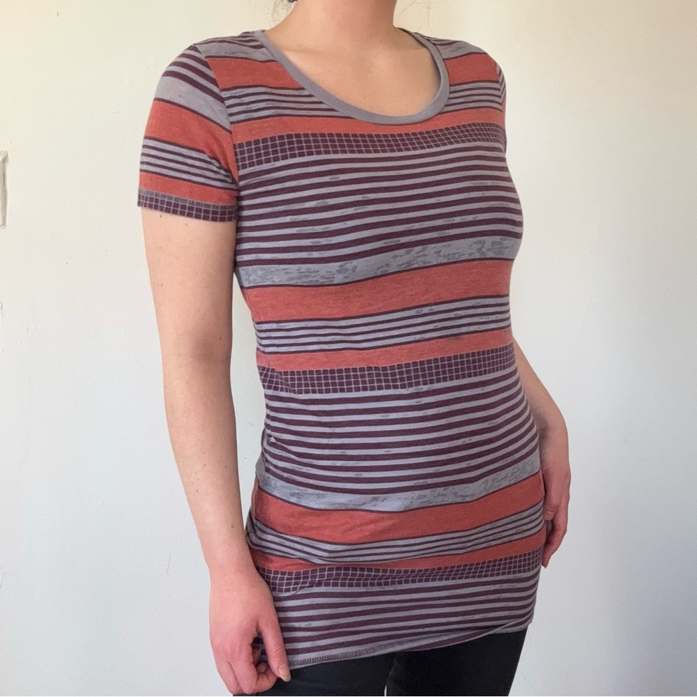Vans Orange, Gray and Burgundy Striped T-Shirt - Picture 3 of 6